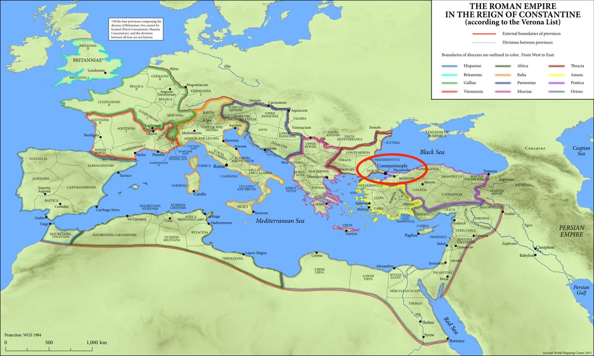 コンスタンチノープルの場所が世界の地図
