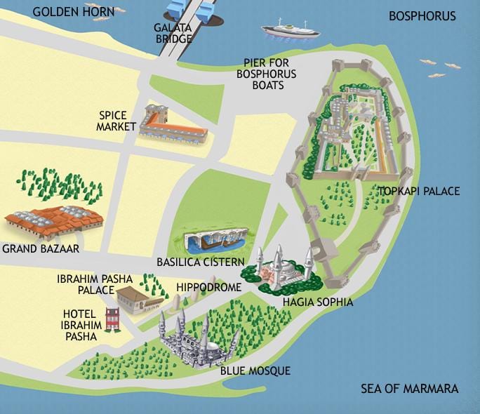 ブルーモスクイスタンブールの地図