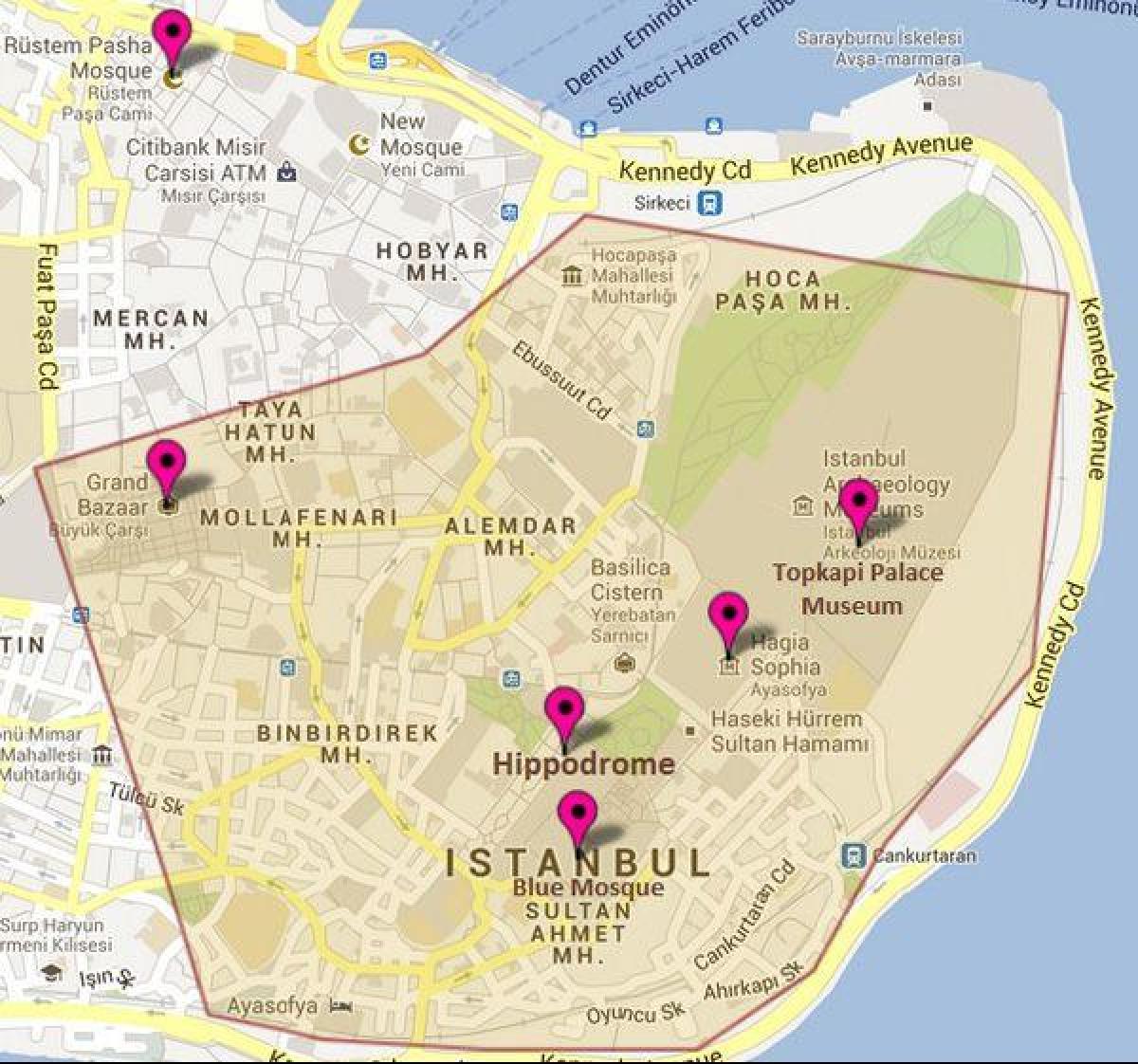 地図のヒッポドロームのイスタンブール