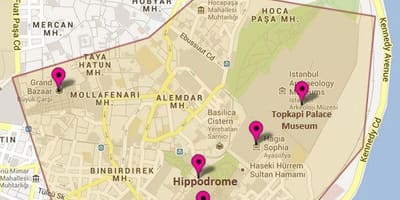 地図のヒッポドロームのイスタンブール